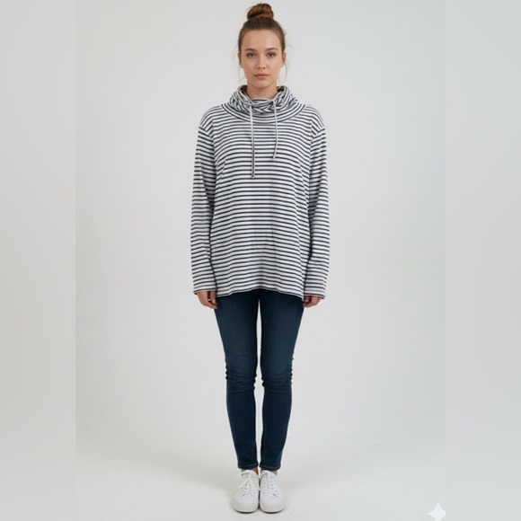 Toad&Co Sweaters - Toad & Co Size L Cowl Neck Long-Sleeved Top in white and blue